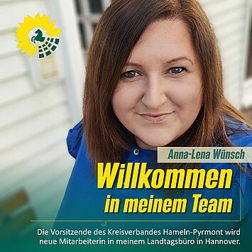 Herzlich willkommen Anna-Lena Wünsch! 
 
Seit Anfang dieses Monats verstärkt Anna-Lena mein Landtagsbüro in Hannover....